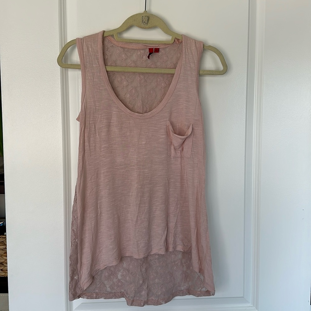 Blush pink lace back tank top